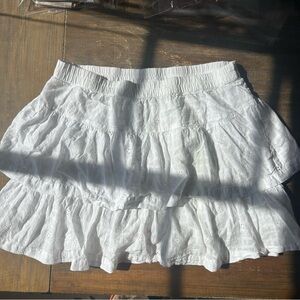 Boho White Eyelet Ruffle Tiered Mini Skirt - Lacy Cottagecore Size L